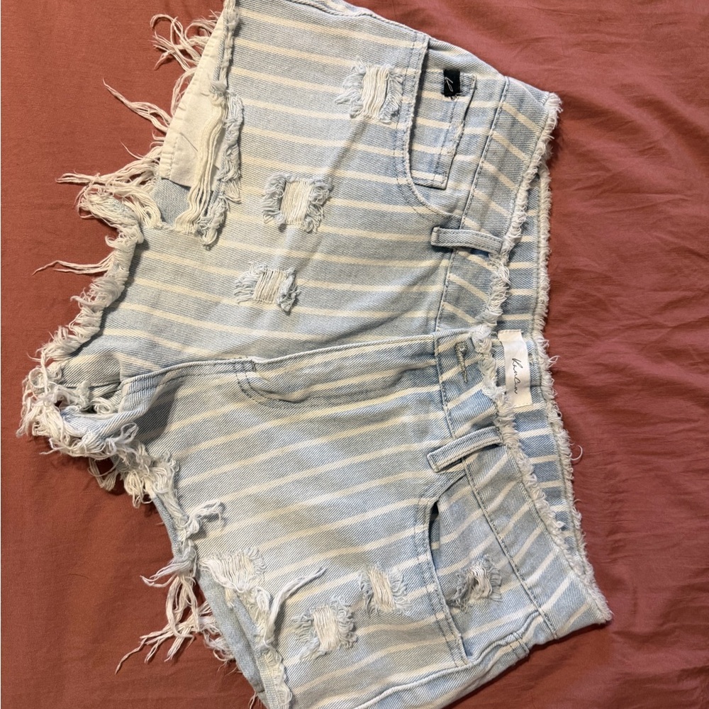 Kancan Brand Light Blue Striped Jean Shorts